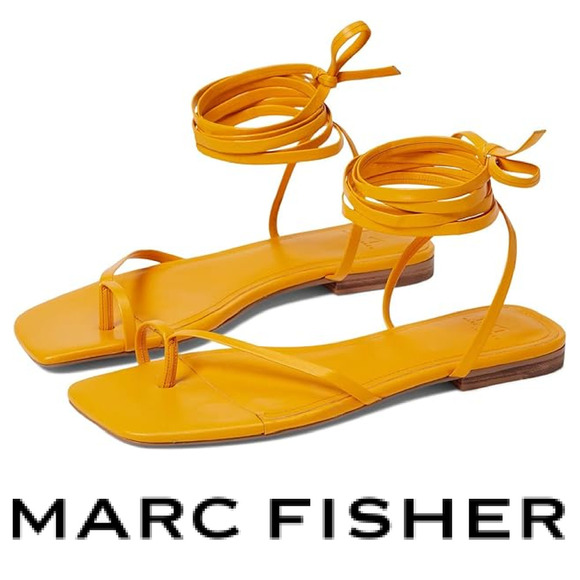 NEW Marc Fisher Mireya Sz 10 Orange Leather Flat Ankle Wrap Sandals NWOB - Picture 1 of 9